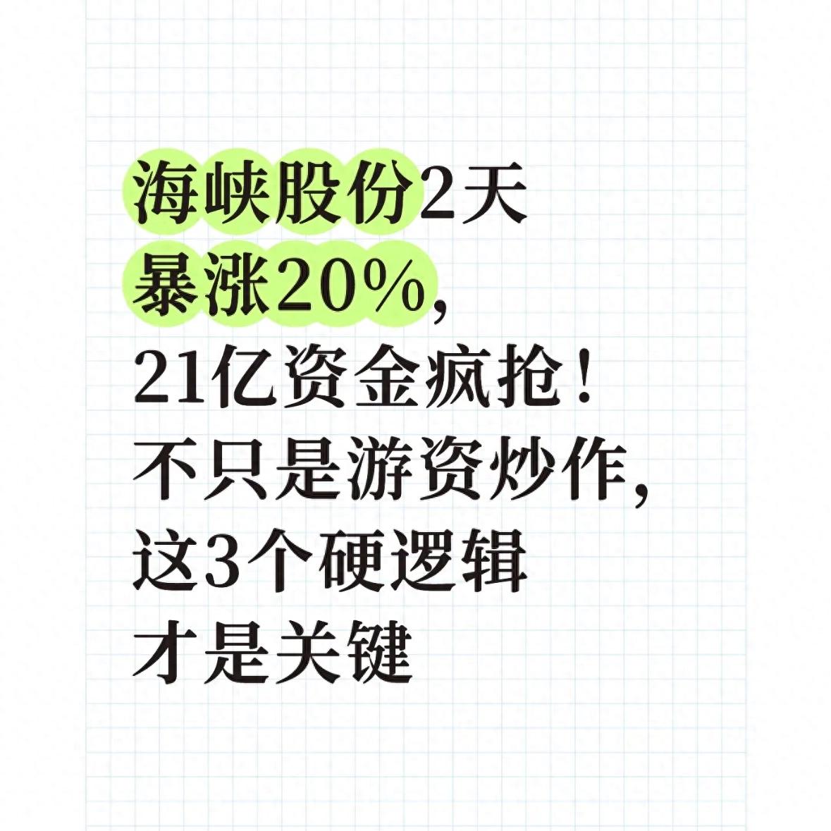 海峡股份两日两涨停成交21亿，背后原因你知道吗？